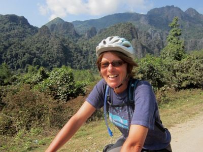 Ann Southall Cycling on the  tour with redspokes